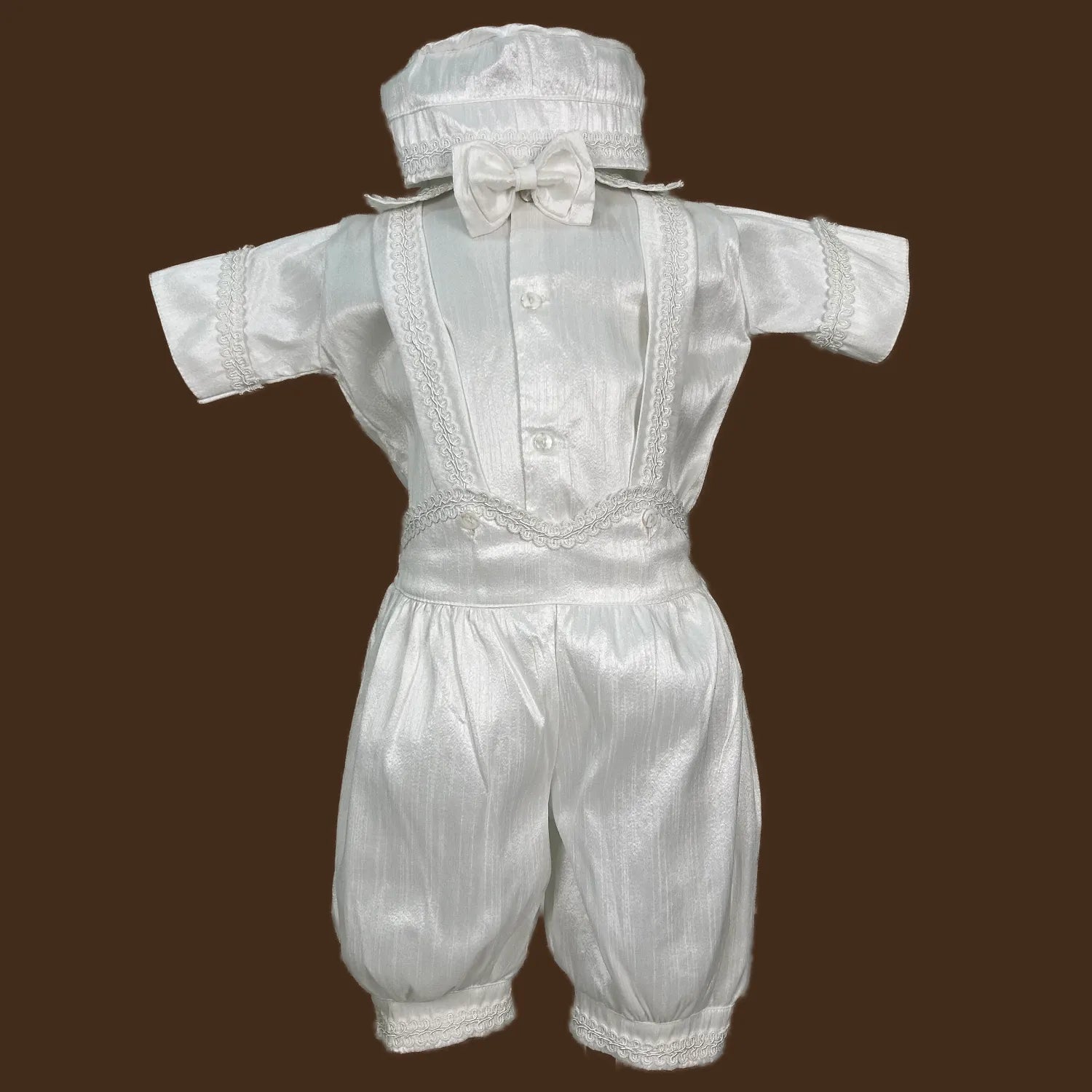 bombacho de bautizo para niño con tirantes y pasamanería jb060h blanco