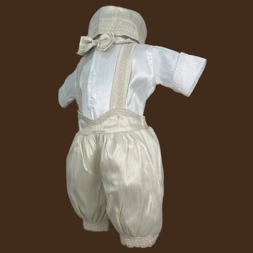 vista lateral bombacho bautizo niño shantung poliéster con tirantes jb060h