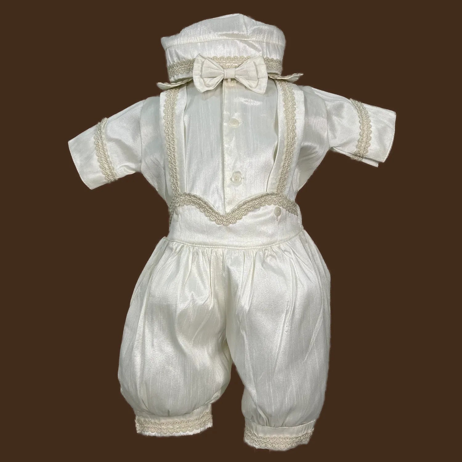 bombacho de bautizo para niño con tirantes y pasamanería jb060h perla