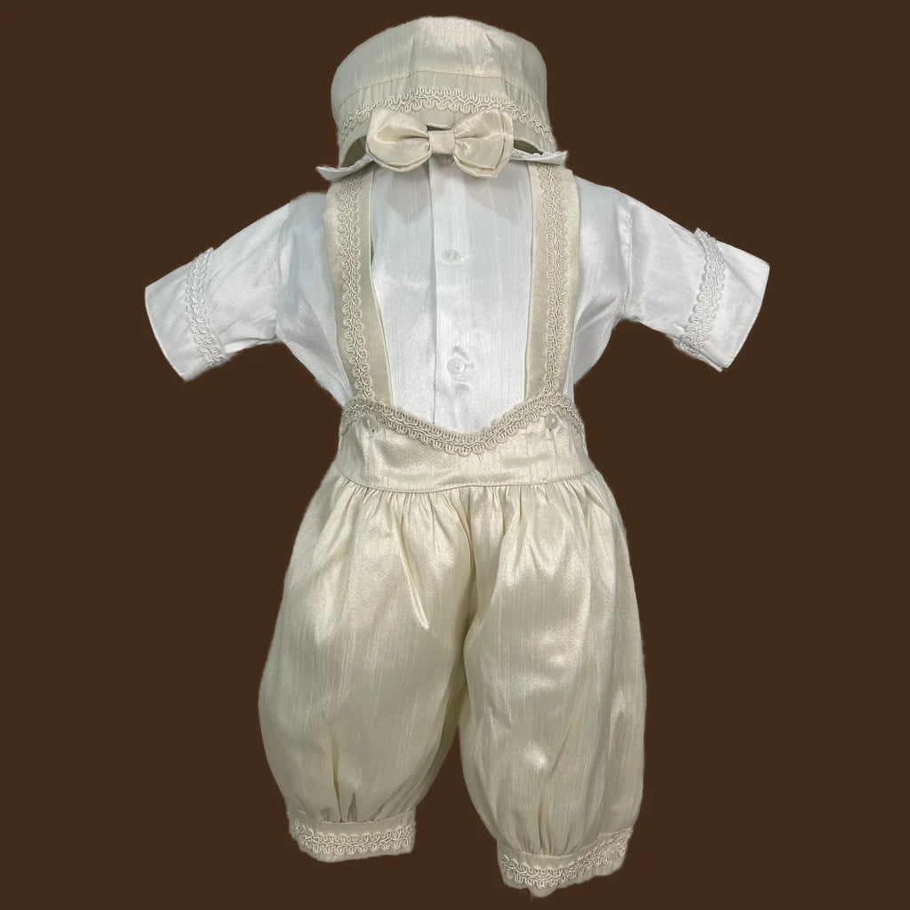 bombacho de bautizo para niño con tirantes y pasamanería jb060h conjunto completo champagne