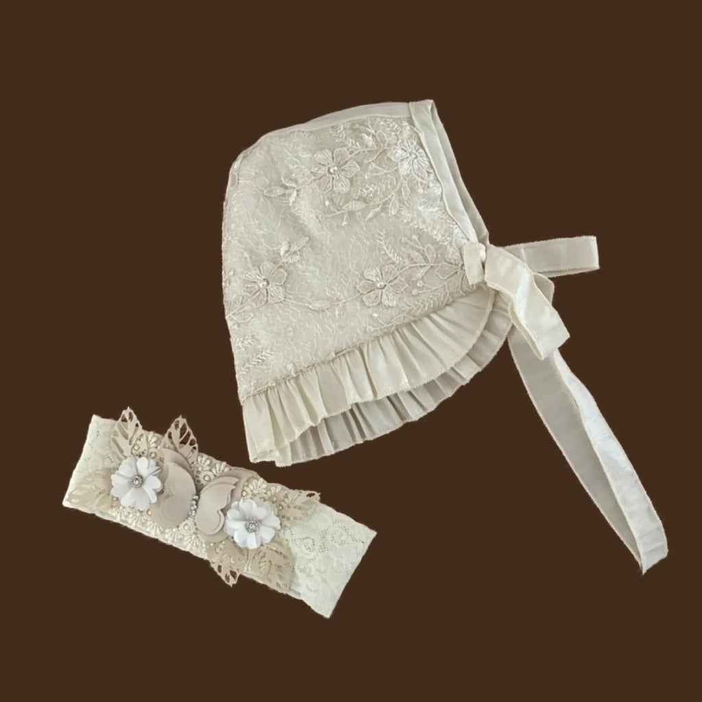 accesorios ropón bautizo niña gorro diadema adorno cintura encaje hojas jb153m