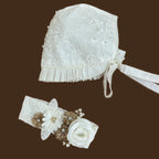 accesorios ropón bautizo niña gorro diadema adorno cintura perlas guipiur jb133m