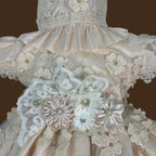 pechera ropón bautizo niña tafeta flores appliqué en relieve con pedrería bordada a mano jb128m