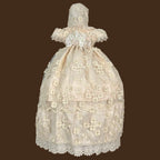 ropón de bautizo niña desmontable tafeta con flores appliqué pedrería artesanal y guipiur jb128m rosa