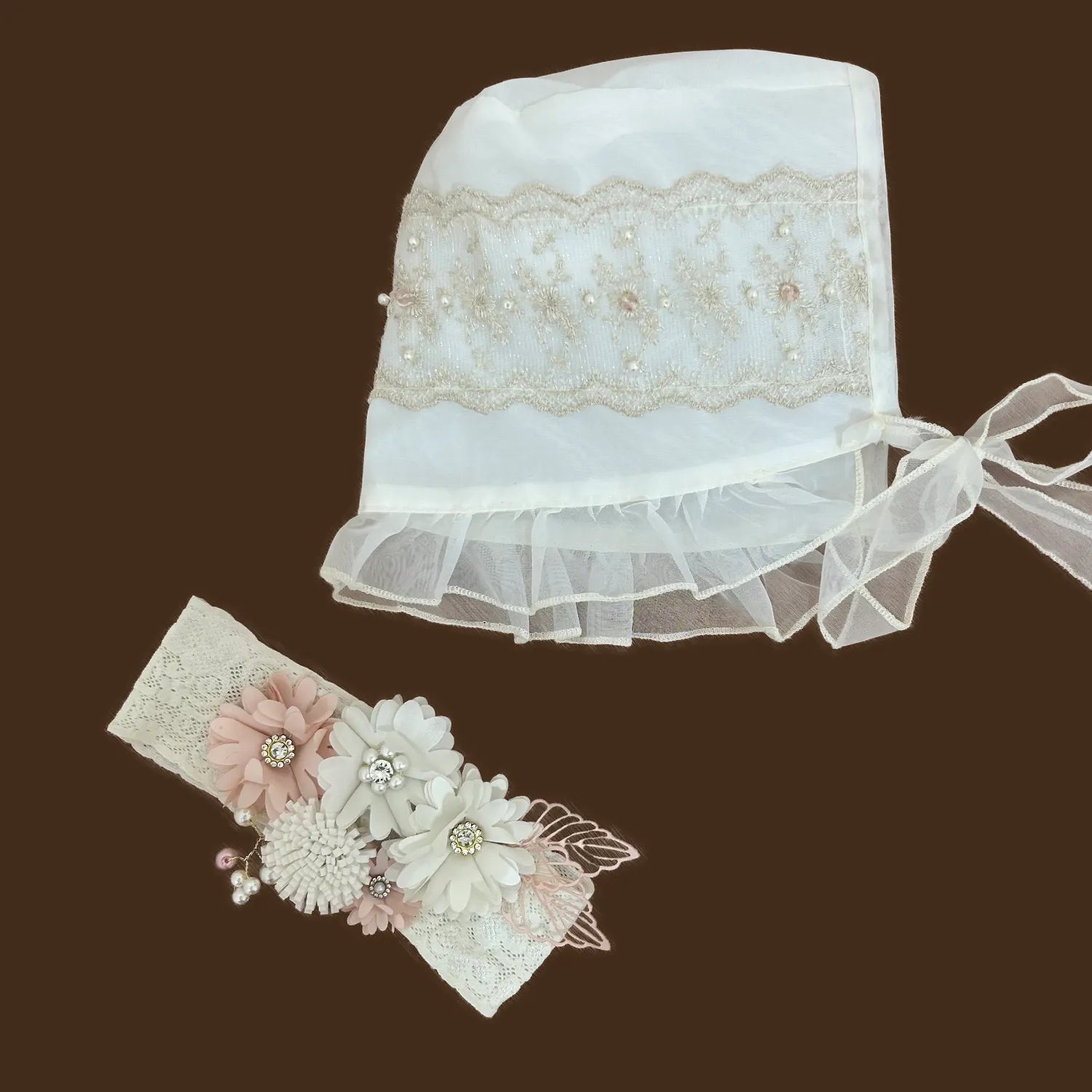 accesorios ropón bautizo niña gorro diadema adorno cintura tergal francés jb131m