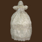 ropón de bautizo niña desmontable tul bordado fino ramajes pedrería artesanal guipiur medallones jb149m champagne
