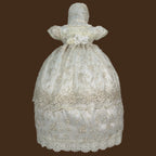 ropón de bautizo niña desmontable tul bordado fino ramajes pedrería artesanal guipiur medallones jb149m champagne perla