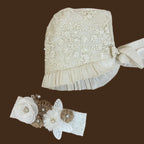 accesorios ropón bautizo niña gorro diadema adorno cintura tul floral jb120m