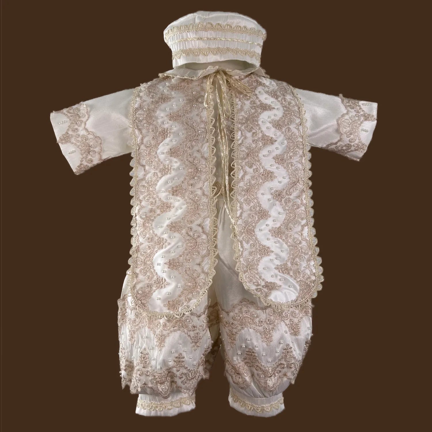 ropón de bautizo niño con estola perlas y cristales bordados conjunto completo jb1516h perla