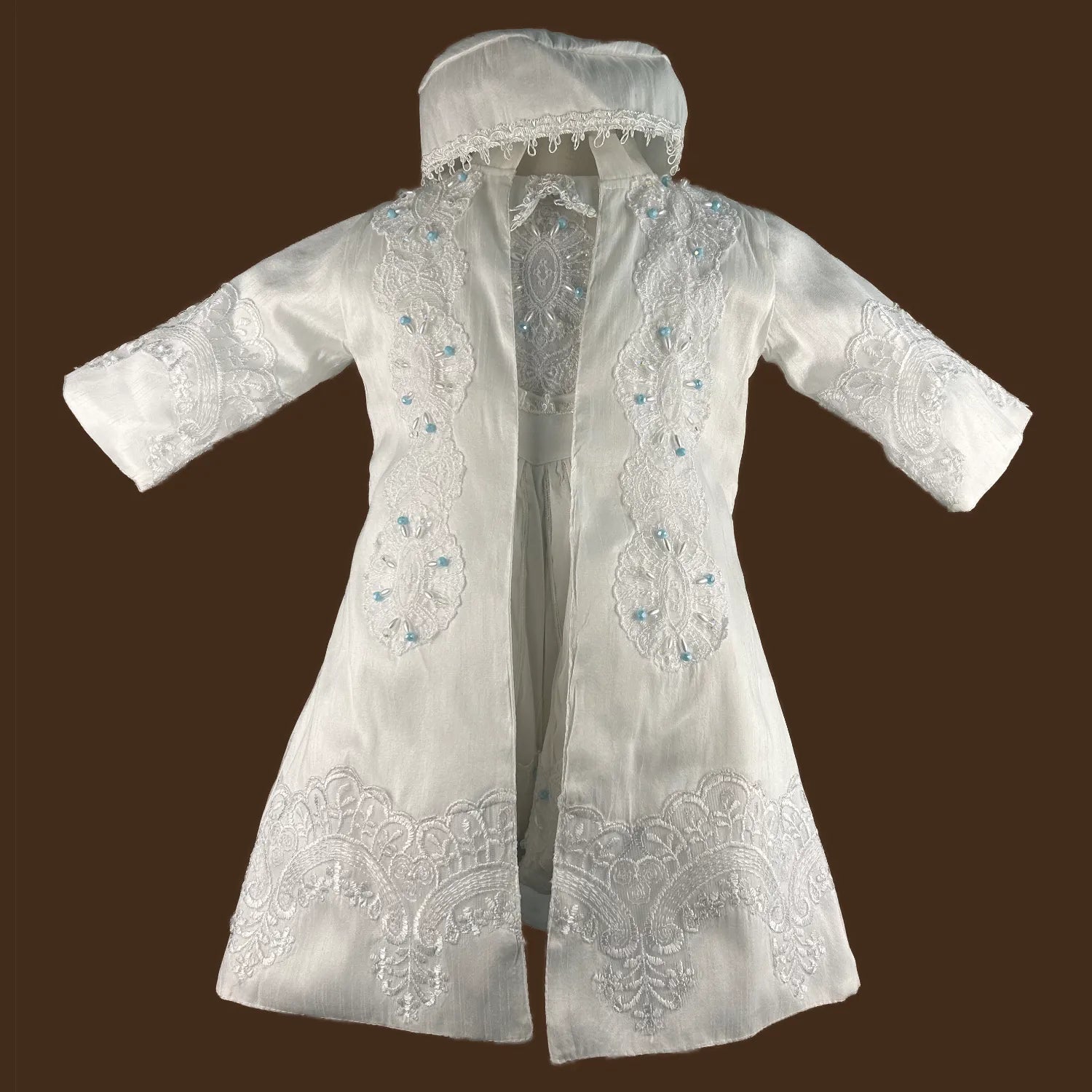 ropón de bautizo niño estilo príncipe con pedrerías bordadas a mano conjunto completo jb1508h blanco
