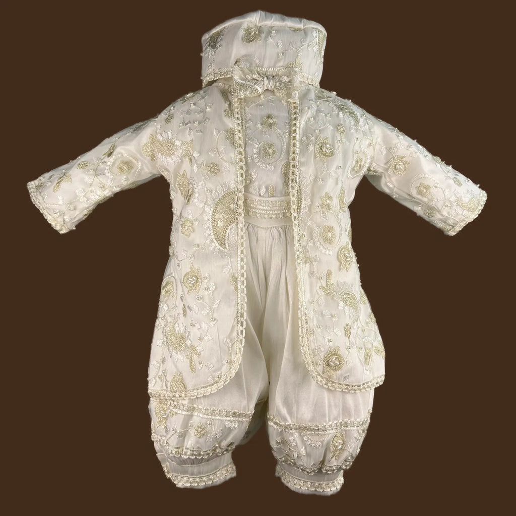 ropón de bautizo niño estilo príncipe con perlas bordadas a mano conjunto completo jb083h perla